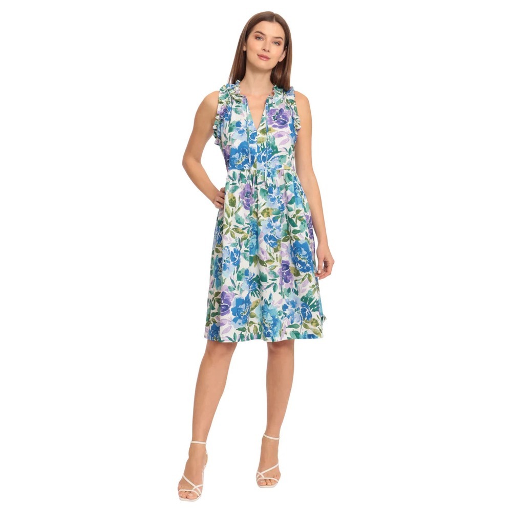 Maggy London Kayla Dress in White/ Cobalt Size 4